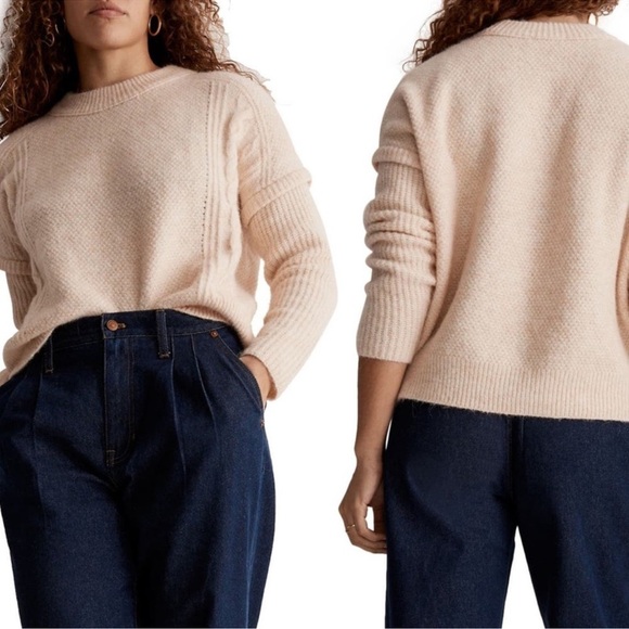 Madewell Cable Havener Pullover Crewneck Sweater in Heather Powder - Picture 2 of 10